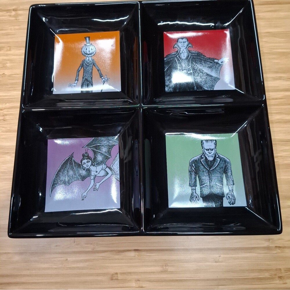 DEPARTMENT 56 MONSTER HALLOWEEN DIVIDED SNACK TRAY PLATTER DRACULA FRANKENSTEIN